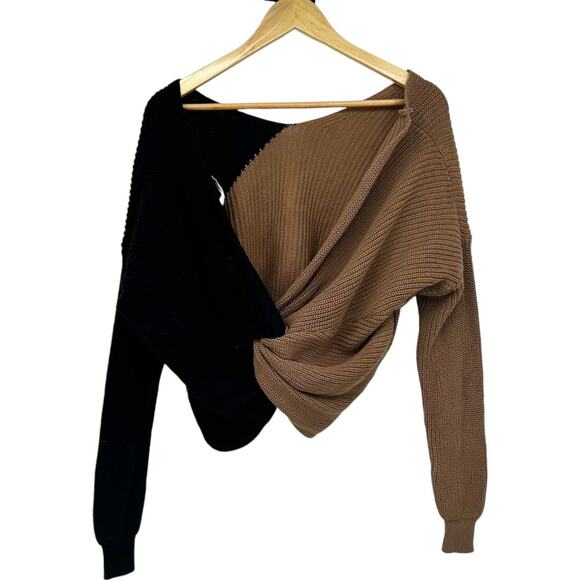 Revolve Superdown Trish Knot Low Back Knit Sweater Black Brown Women's S - Picture 5 of 7